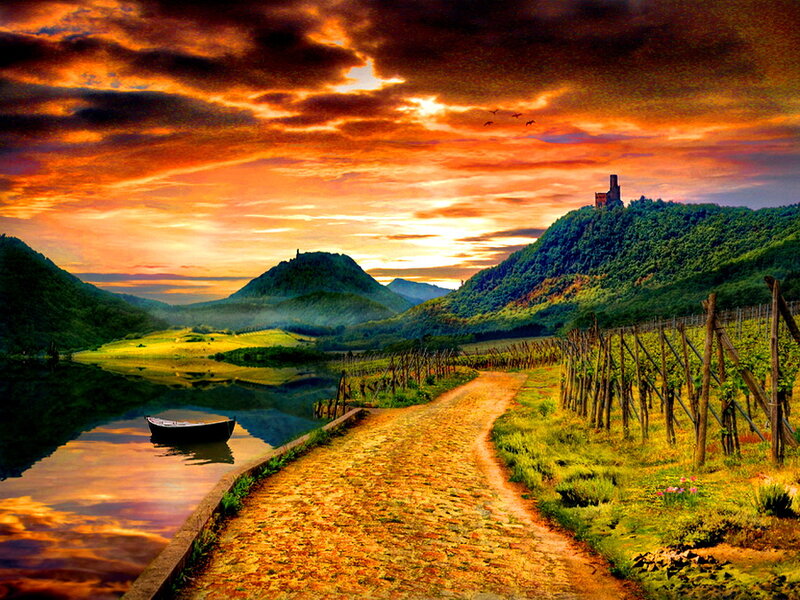 Castle on Hill at Sunset