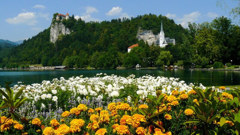 Castle on Hill by Lake — Green