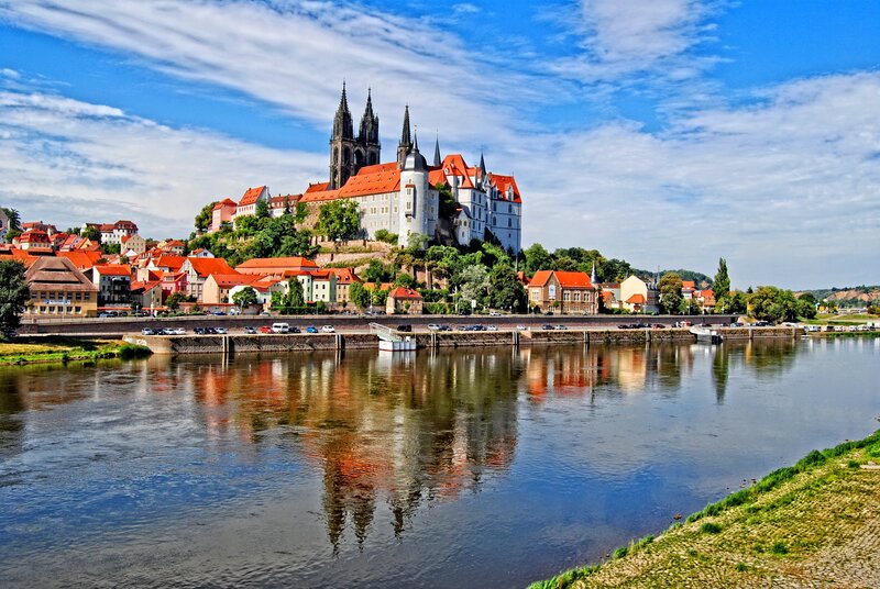 Castle on Hill by River — Blue, Serene, Afternoon