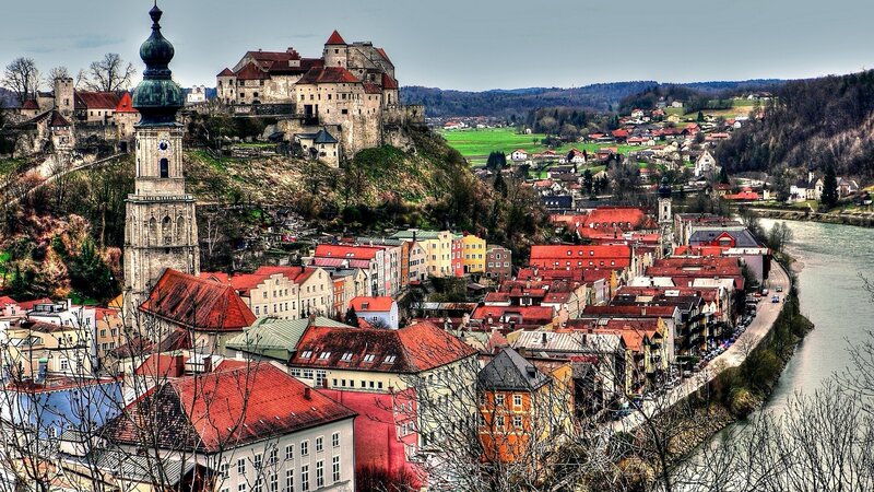 Castle on Hill Overlooking Town — Red