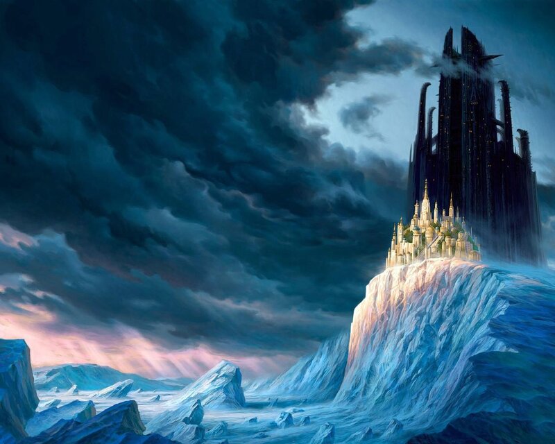 Castle on Icy Cliff — Blue, Dramatic, Night