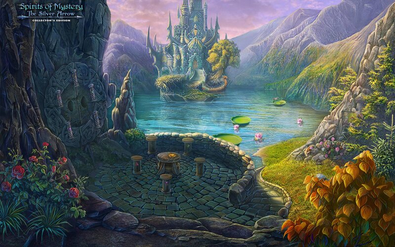 Castle on Island in Lake — Green