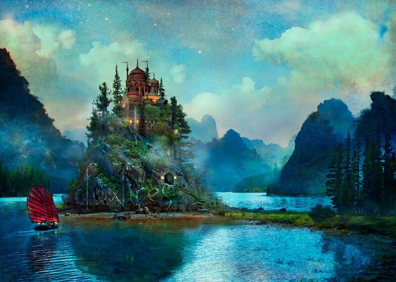 Castle on Island in Lake