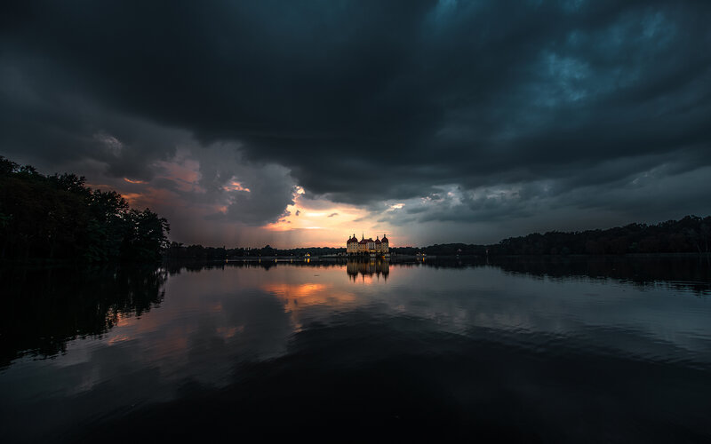 Castle on Lake at Dusk
