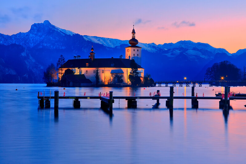 Castle on Lake Island — Blue, Serene