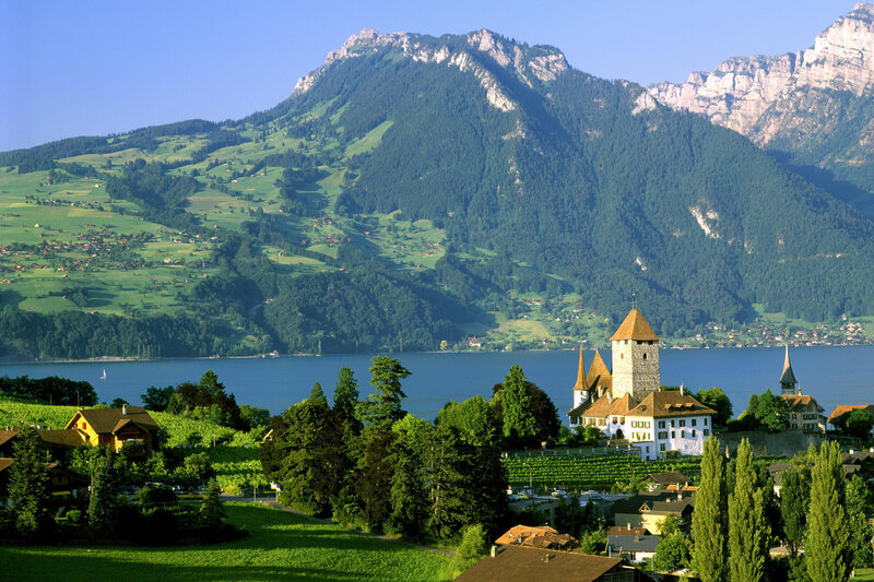Castle on Lake Shore — Green, Serene, Afternoon