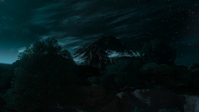 Castle on Mountain at Night — Dark Blue