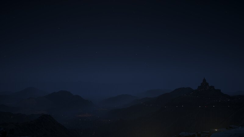 Castle on Mountain at Night