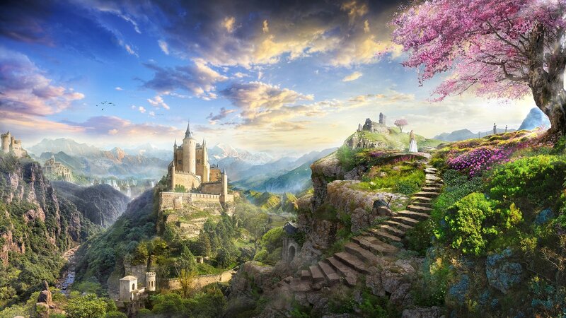 Castle on Mountain Cliff — Blue