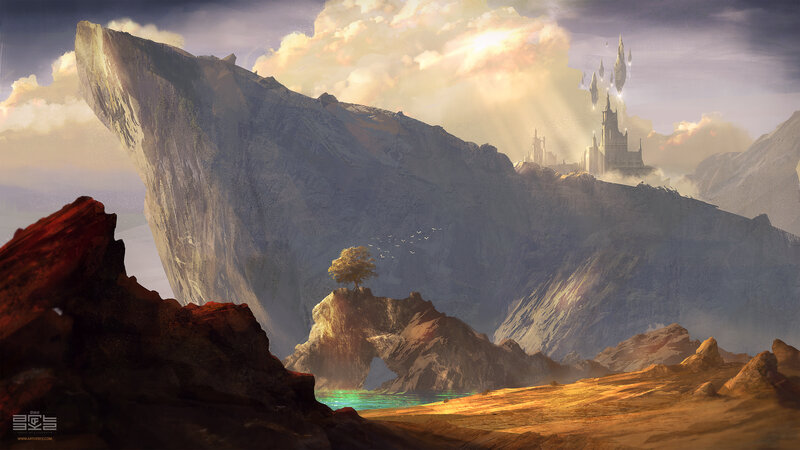 Castle on Mountain Cliff — Gray, Dramatic
