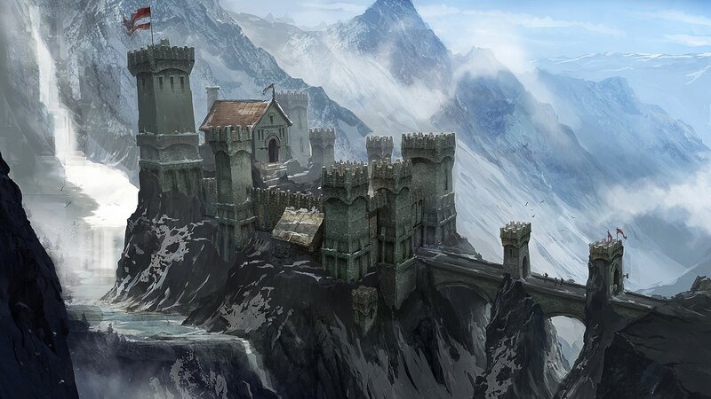 Castle on Mountain Cliff — Gray
