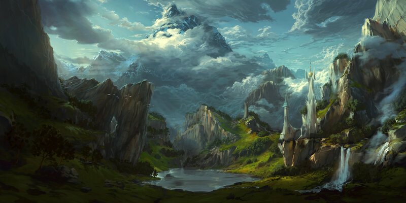 Castle on Mountain Cliff — Green, Dramatic, Afternoon