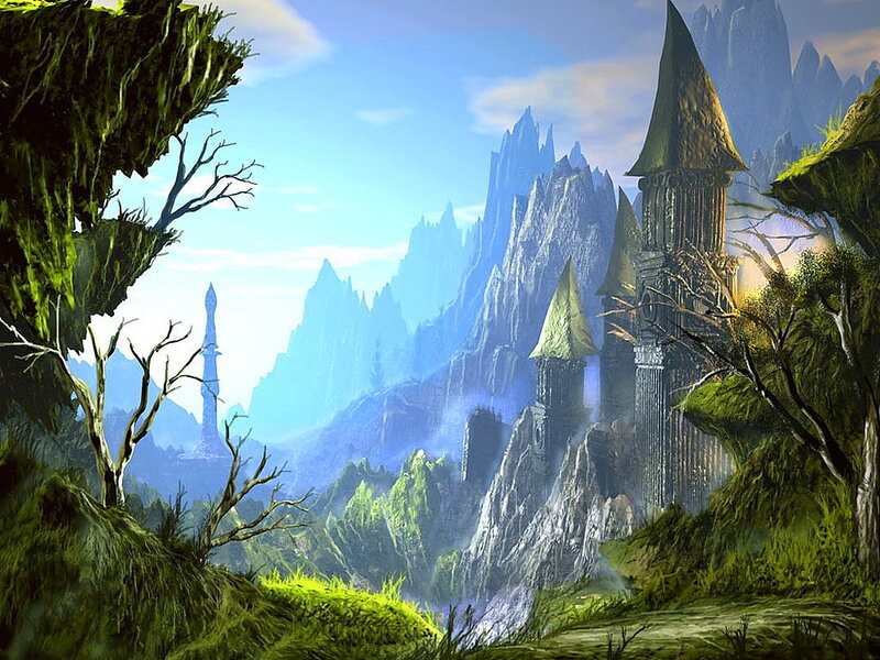 Castle on Mountain Cliff — Green