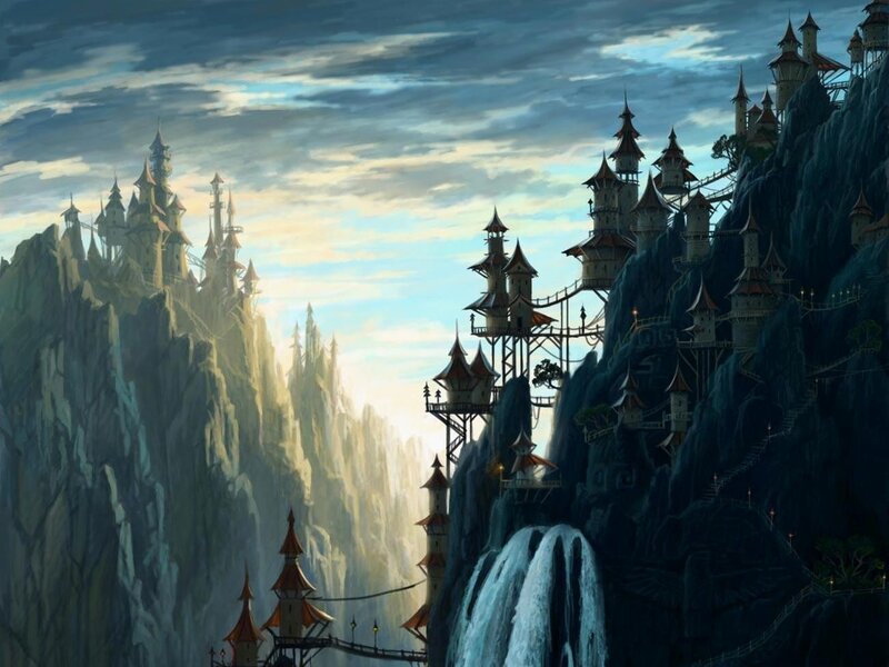 Castle on Mountain Cliffs — Blue