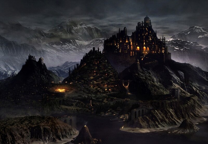 Castle on Mountain Peak — Black, Dramatic