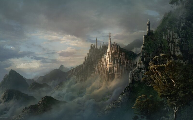 Castle on Mountain Peak — Gray, Dramatic, Morning