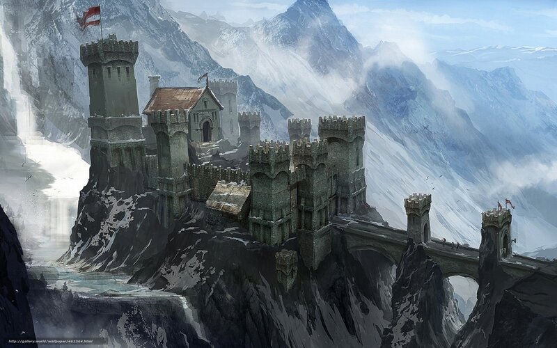Castle on Mountain Peak — Gray, Dramatic, Winter, Digital Art