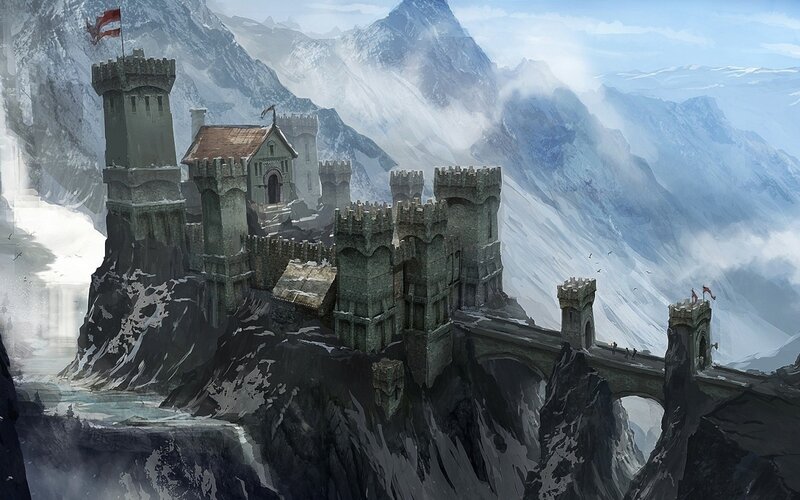 Castle on Mountain Peak — Gray, Dramatic, Winter