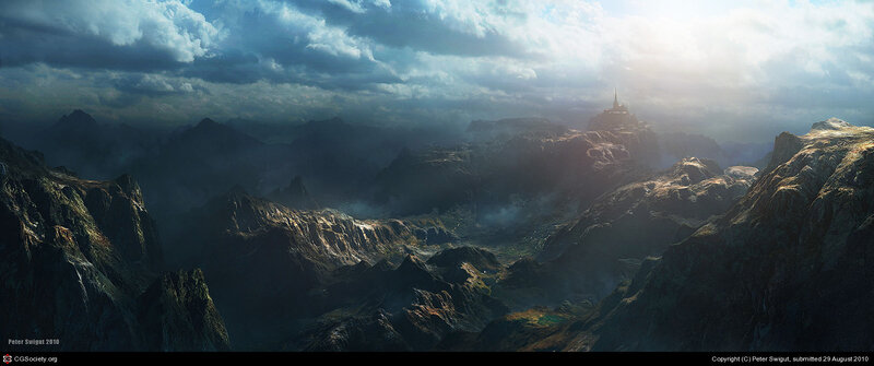 Castle on Mountain Peak — Gray