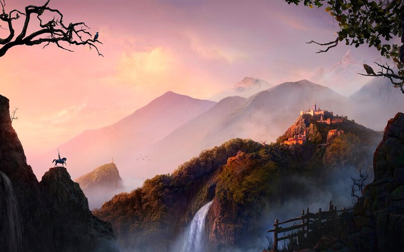 Castle on Mountain Peak — Pink, Serene