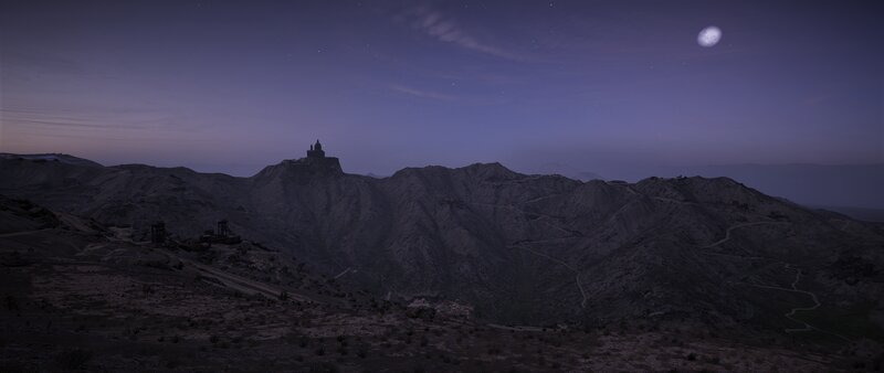 Castle on Mountain Peak — Purple, Serene, Night