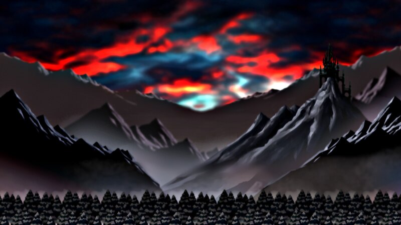 Castle on Mountain Peak — Red