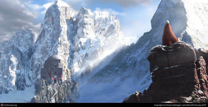 Castle on Mountain Peak — White
