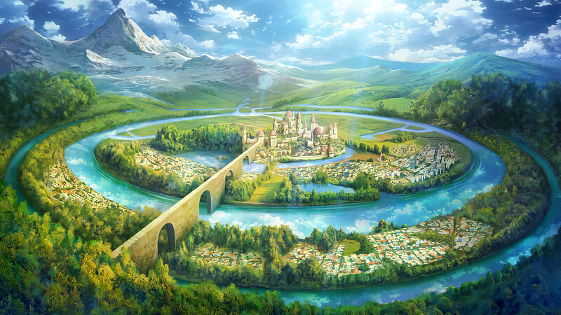 Castle on River Island — Green
