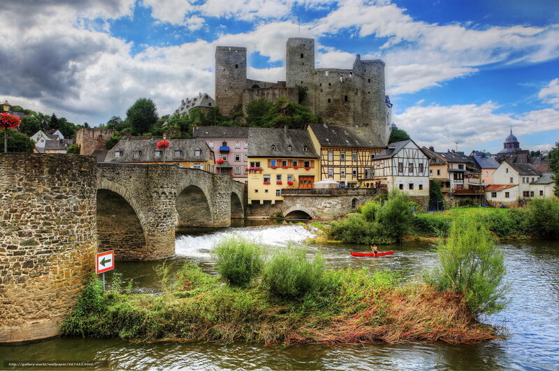 Castle on Riverbank — Blue, Dramatic, Afternoon, Photograph