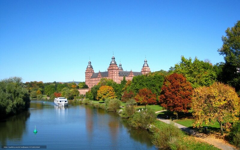 Castle on Riverbank — Blue, Serene, Autumn