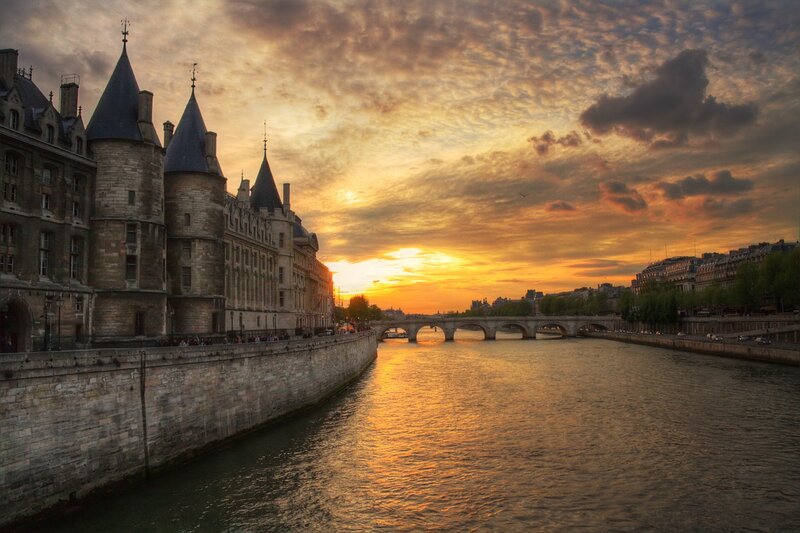 Castle on Riverbank — Orange, Dramatic
