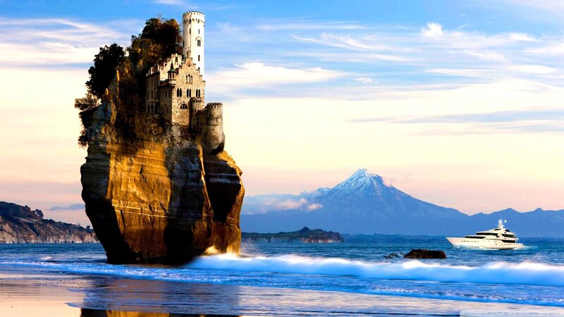 Castle on Rock Formation — Blue