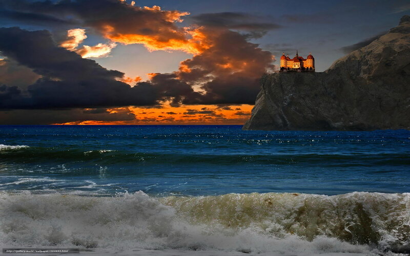 Castle on Rocky Cliff — Blue, Dramatic, Sunset, Photograph