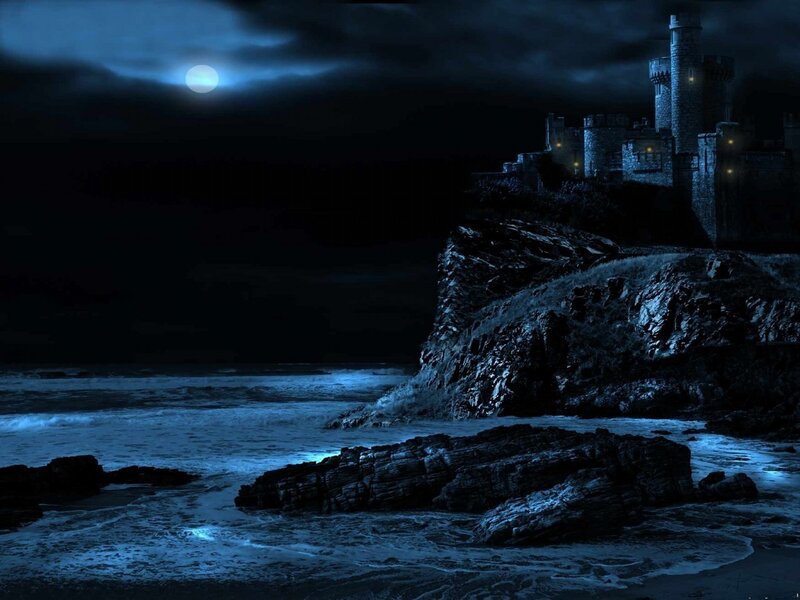 Castle on Rocky Cliff — Blue, Dramatic