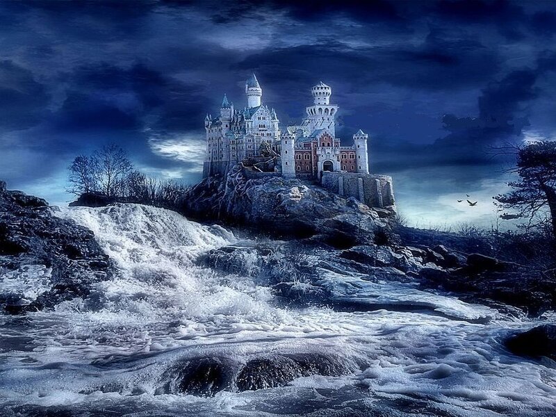 Castle on Rocky Cliff — Blue