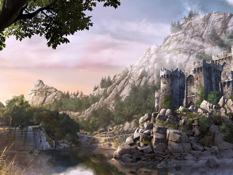 Castle on Rocky Cliff — Gray