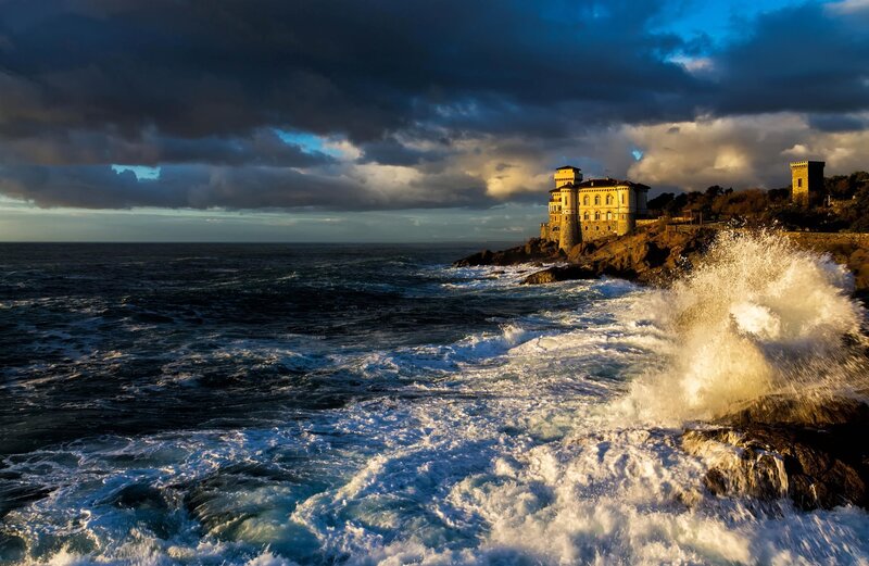 Castle on Rocky Coast — Blue, Dramatic