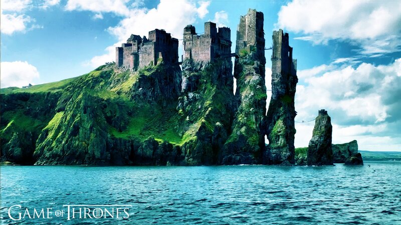 Castle on Rocky Island — Blue, Dramatic, Afternoon