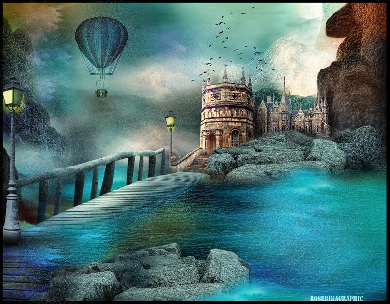 Castle on Rocky Island — Blue, Fantastical