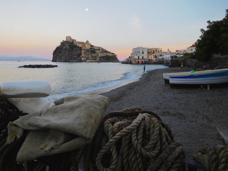 Castle on Rocky Island — Blue, Serene, Sunset