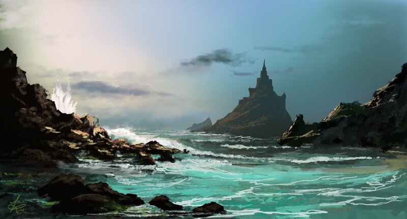 Castle on Rocky Island — Teal