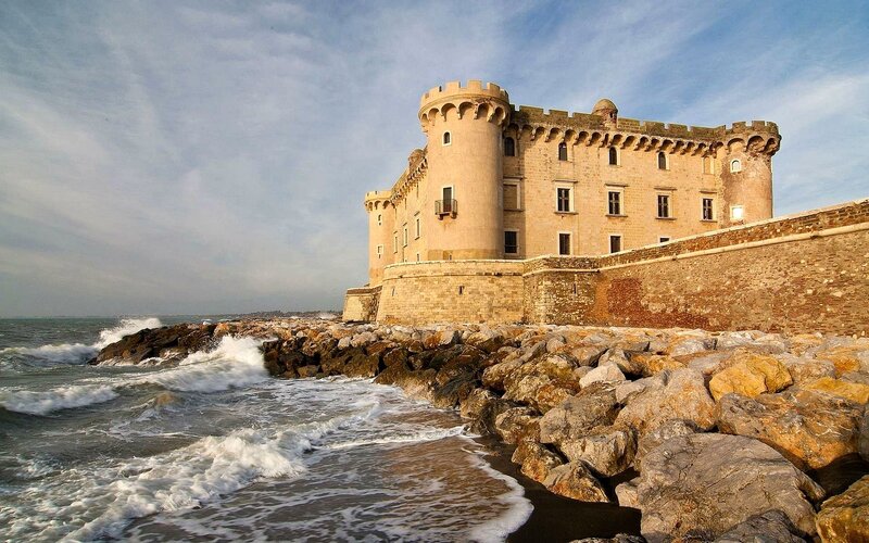 Castle on Rocky Shore — Blue, Dramatic, Afternoon