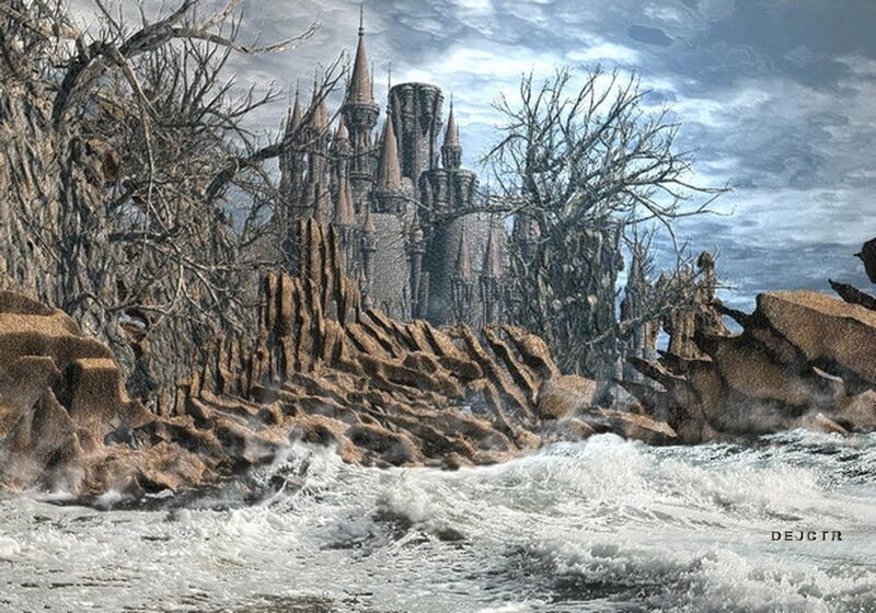 Castle on Rocky Shore — Gray