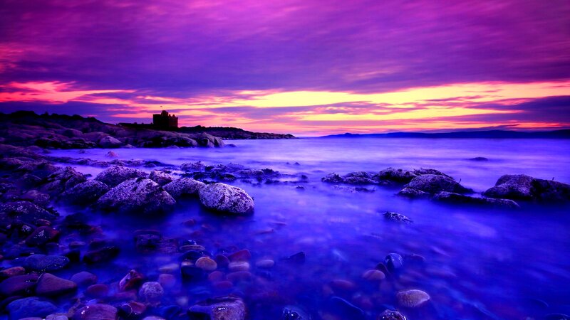 Castle on Rocky Shore — Purple, Dramatic