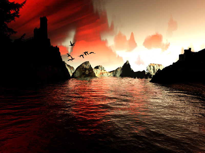 Castle on Rocky Shore — Red