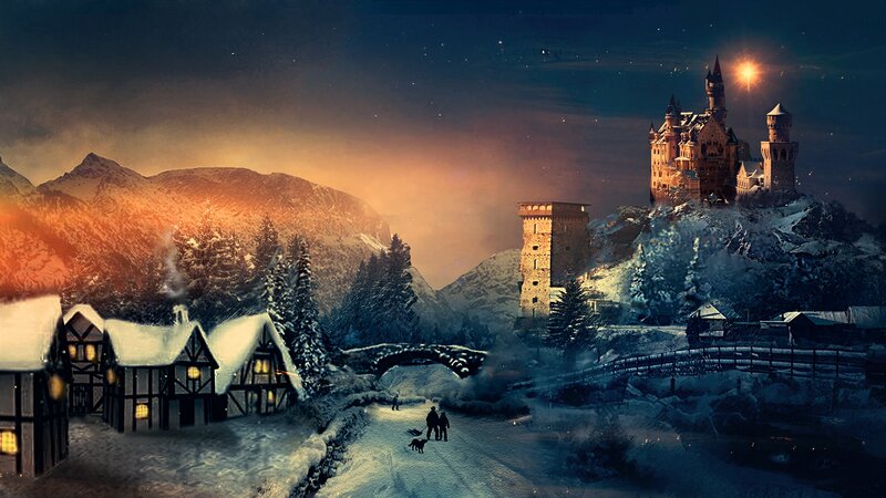 Castle on Snowy Hill — Blue, Dramatic