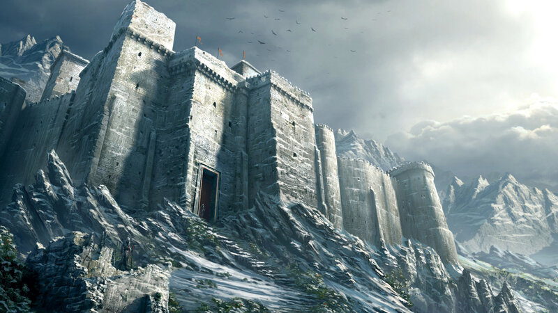 Castle on Snowy Mountain — Gray, Dramatic