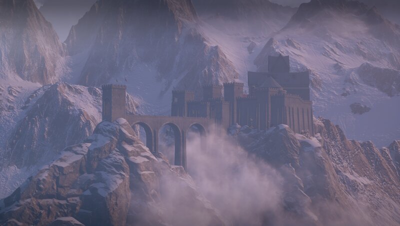 Castle on Snowy Mountain — Gray, Dramatic, Winter