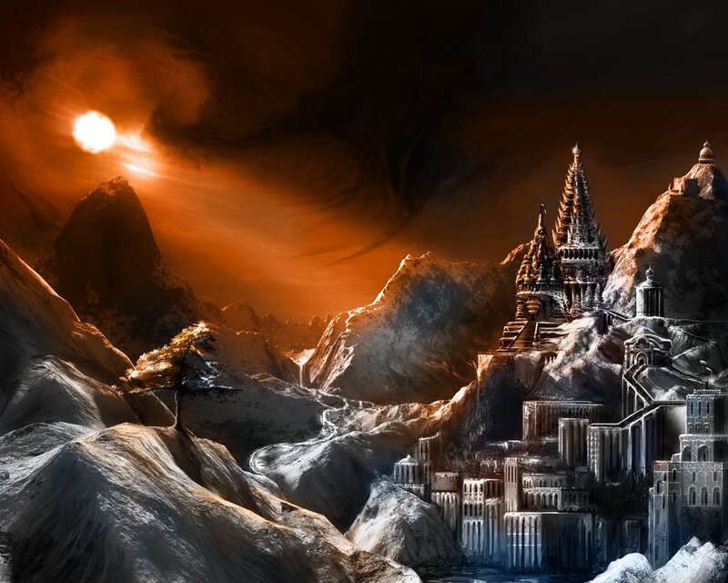 Castle on Snowy Mountain — Orange, Dramatic