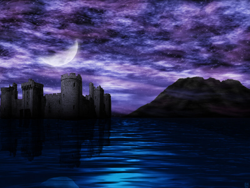 Castle on Water at Night